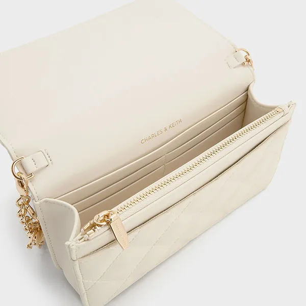 Ví Dáng Dài Charles & Keith CNK Arrietty Quilted - Cream Wallet CK6-30681237 Màu Cream
