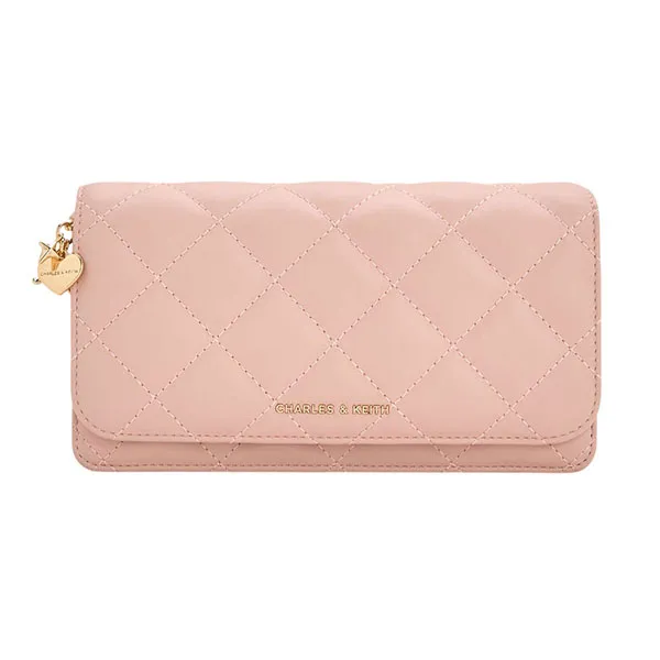 Ví Dáng Dài Charles & Keith CNK Arrietty Quilted - Light Pink Wallet CK6-30681237 Màu Hồng Nhạt