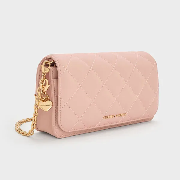 Ví Dáng Dài Charles & Keith CNK Arrietty Quilted - Light Pink Wallet CK6-30681237 Màu Hồng Nhạt