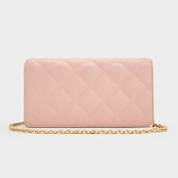 Ví Dáng Dài Charles & Keith CNK Arrietty Quilted - Light Pink Wallet CK6-30681237 Màu Hồng Nhạt