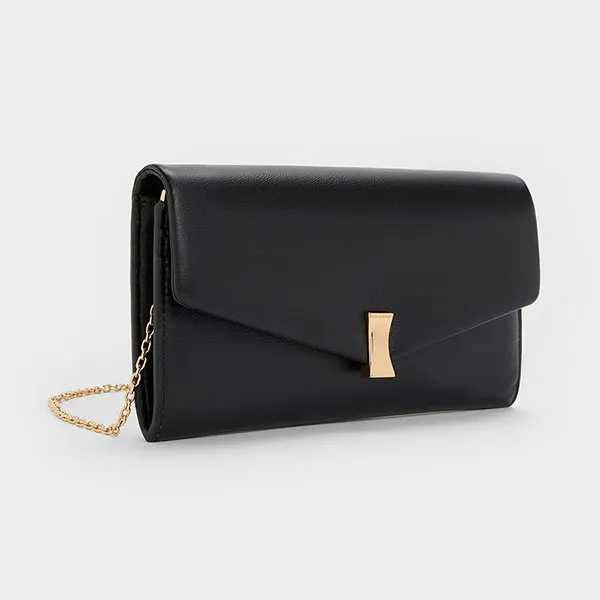 Ví Dáng Dài Nữ Charles & Keith CNK Lilibet Chain-Strap Long Wallet CK6-30770737 Màu Đen
