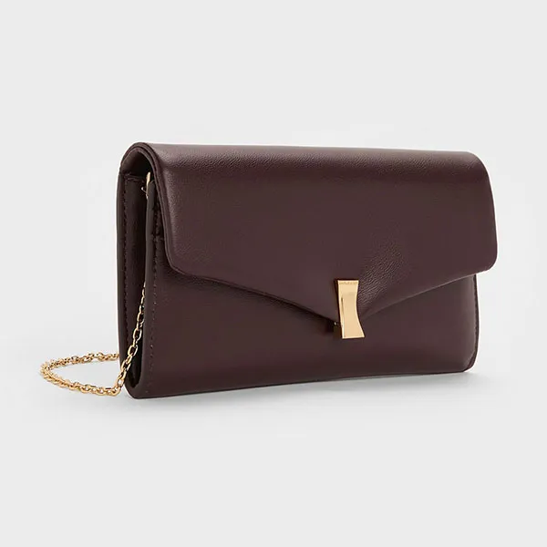 Ví Dáng Dài Nữ Charles & Keith CNK Lilibet Chain-Strap Long Wallet CK6-30770737 Màu Đỏ Tím