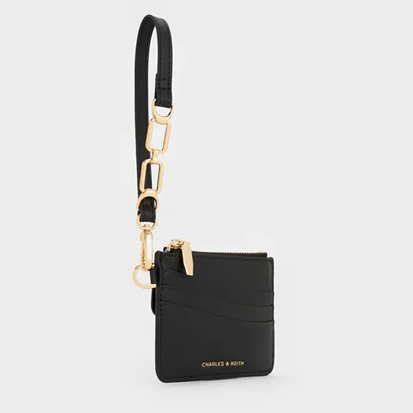 Ví Đựng Thẻ Nữ Charles & Keith CNK Agatha Chain-Accent Wristlet Card Holder CK6-50701580 Black Màu Đen