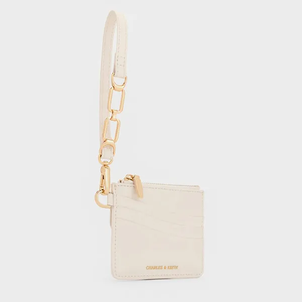 Ví Đựng Thẻ Nữ Charles & Keith CNK Agatha Chain-Accent Wristlet Card Holder CK6-50701580 Cream Màu Trắng Kem
