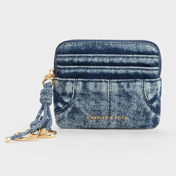 Ví Đựng Thẻ Nữ Charles & Keith CNK Ciara Denim Top-Zip Card Holder Denim Blue CK6-50681248-1 Màu Xanh