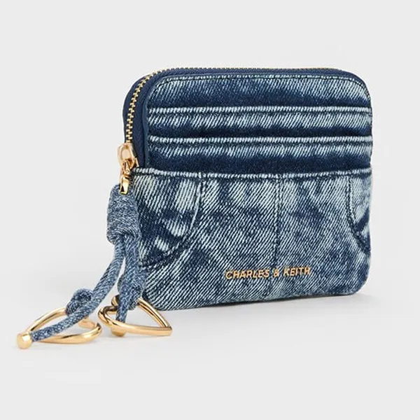 Ví Đựng Thẻ Nữ Charles & Keith CNK Ciara Denim Top-Zip Card Holder Denim Blue CK6-50681248-1 Màu Xanh