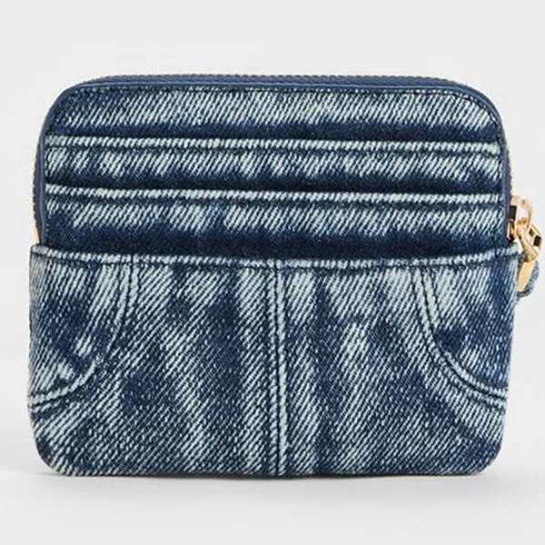 Ví Đựng Thẻ Nữ Charles & Keith CNK Ciara Denim Top-Zip Card Holder Denim Blue CK6-50681248-1 Màu Xanh