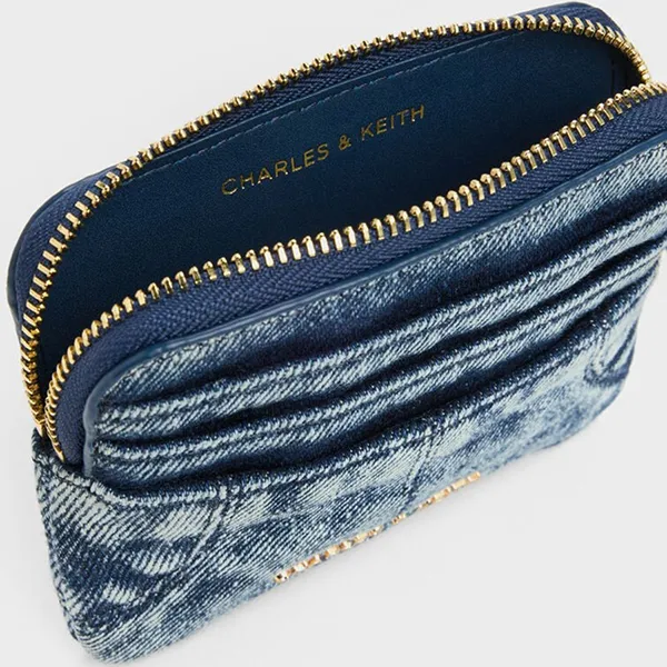 Ví Đựng Thẻ Nữ Charles & Keith CNK Ciara Denim Top-Zip Card Holder Denim Blue CK6-50681248-1 Màu Xanh