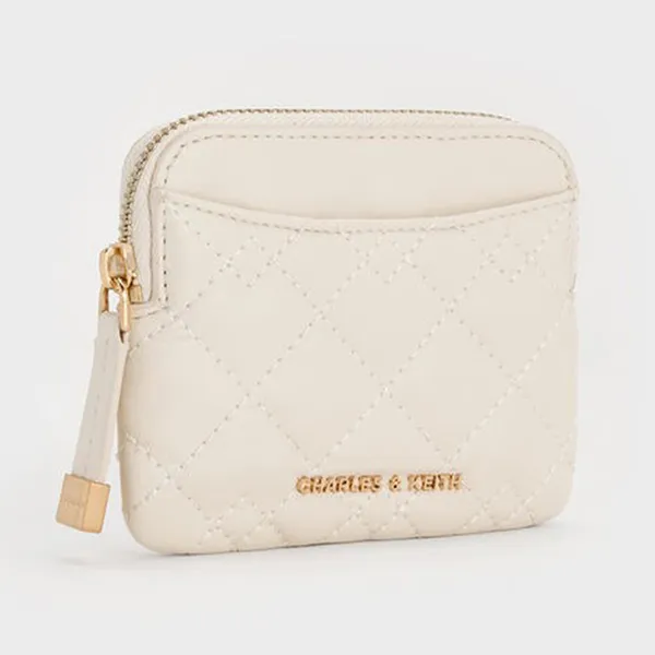Ví Đựng Thẻ Nữ Charles & Keith CNK Duo Quilted Card Holder CK6-50681214 Cream Màu Kem