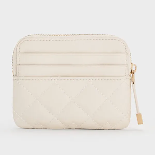Ví Đựng Thẻ Nữ Charles & Keith CNK Duo Quilted Card Holder CK6-50681214 Cream Màu Kem