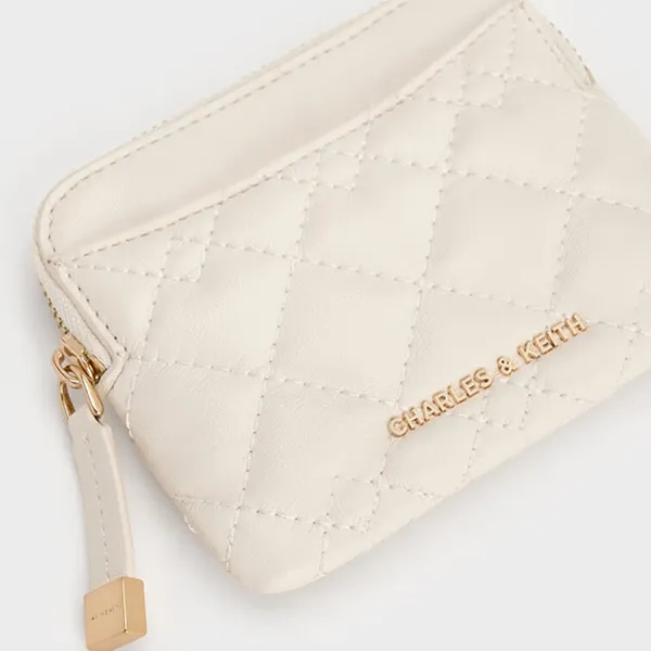 Ví Đựng Thẻ Nữ Charles & Keith CNK Duo Quilted Card Holder CK6-50681214 Cream Màu Kem