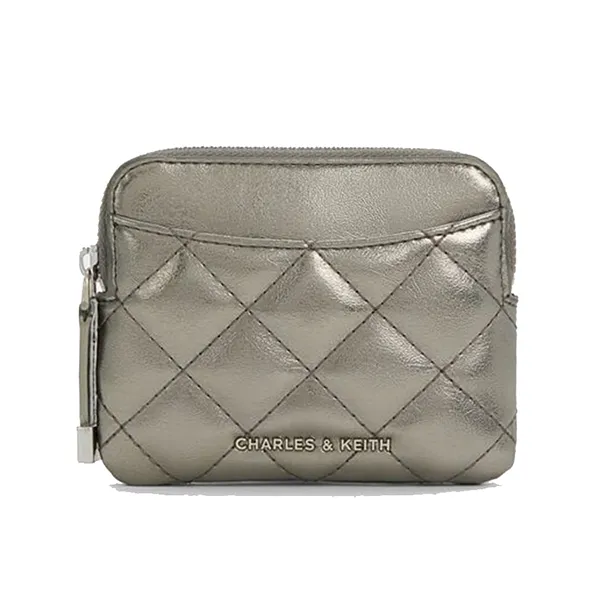 Ví Nữ Charles & Keith CNK Alva Metallic Quilted Top-Zip Card Holder - Pewter CK6-50681238_PEWTER_XXS Màu Xám