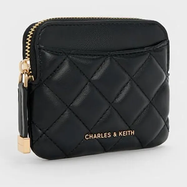 Ví Nữ Charles & Keith CNK Alva Quilted Top-Zip Card Holder - Black CK6-50681238_BLACK_XXS Màu Đen