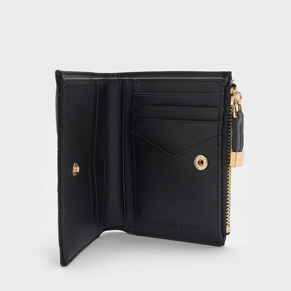 Ví Nữ Charles & Keith CNK Alva Quilted Top-Zip Small Wallet - Black CK6-10770729_BLACK_XXS Màu Đen