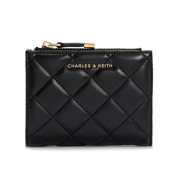 Ví Nữ Charles & Keith CNK Alva Quilted Top-Zip Small Wallet - Black CK6-10770729_BLACK_XXS Màu Đen
