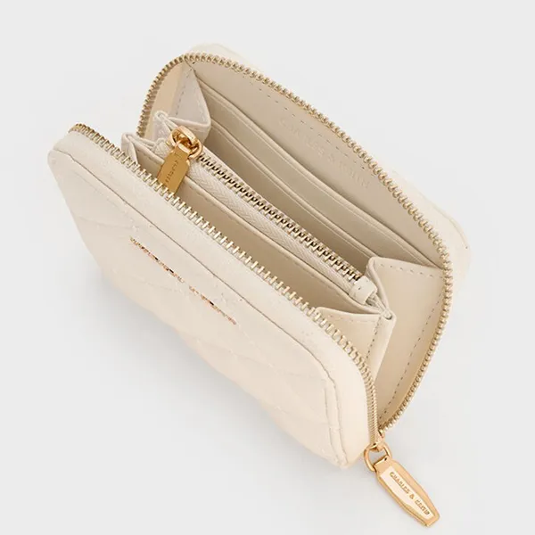 Ví Nữ Charles & Keith CNK Alva Quilted Zip-Around Wallet CK6-10770678 Cream Màu Kem