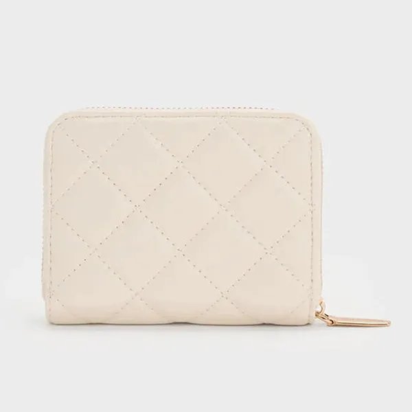 Ví Nữ Charles & Keith CNK Alva Quilted Zip-Around Wallet CK6-10770678 Cream Màu Kem