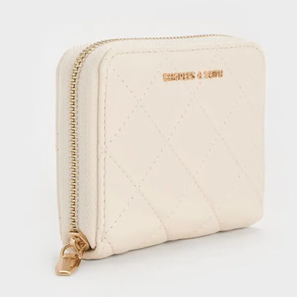 Ví Nữ Charles & Keith CNK Alva Quilted Zip-Around Wallet CK6-10770678 Cream Màu Kem
