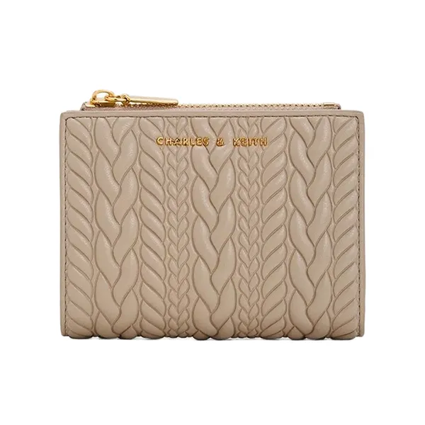 Ví Nữ Charles & Keith CNK Apolline Textured Top Zip Wallet Grey Brown CK6-10681108_TAUPE Màu Nâu Xám