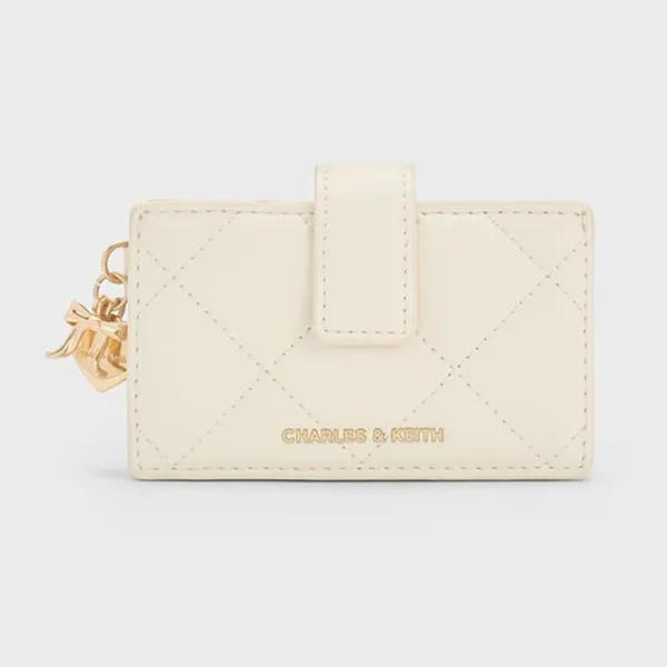 Ví Nữ Charles & Keith CNK Arrietty Quilted Bow-Heart Card Holder Cream CK6-50701613 Màu Kem