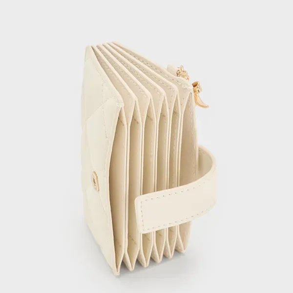 Ví Nữ Charles & Keith CNK Arrietty Quilted Bow-Heart Card Holder Cream CK6-50701613 Màu Kem