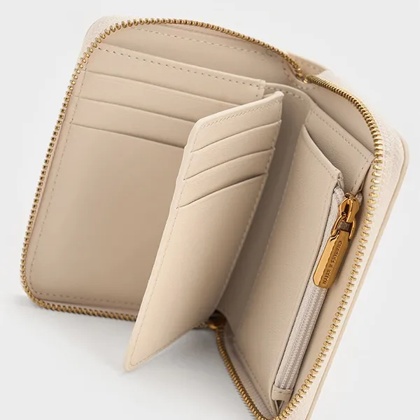 Ví Nữ Charles & Keith CNK Basic Square Zip Wallet Ivory CK6-10770255_IVORY Màu Trắng Ngà