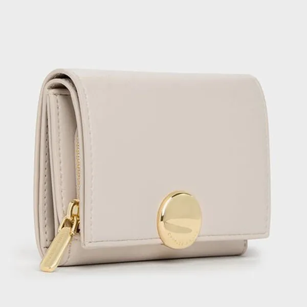 Ví Nữ Charles & Keith CNK Behn Flap Wallet Shell Grey CK6-10770722 Màu Xám Trắng