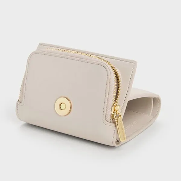 Ví Nữ Charles & Keith CNK Behn Flap Wallet Shell Grey CK6-10770722 Màu Xám Trắng