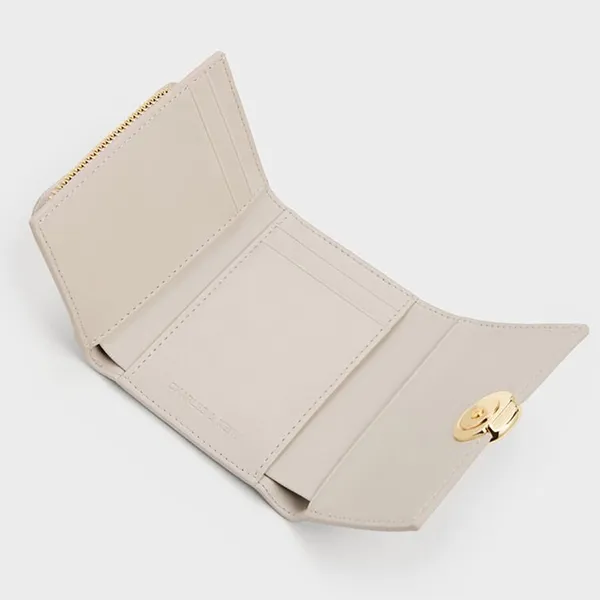 Ví Nữ Charles & Keith CNK Behn Flap Wallet Shell Grey CK6-10770722 Màu Xám Trắng