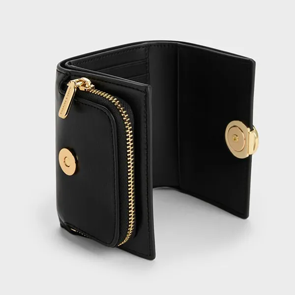 Ví Nữ Charles & Keith CNK Behn Foldable Short Wallet Black CK6-10770722 Màu Đen