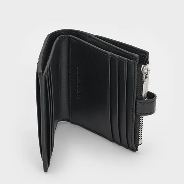 Ví Nữ Charles & Keith CNK Blaise Grommet-Belt Top-Zip Small Wallet CK6-10770683 Noir Màu Đen