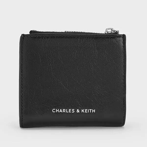 Ví Nữ Charles & Keith CNK Blaise Grommet-Belt Top-Zip Small Wallet CK6-10770683 Noir Màu Đen