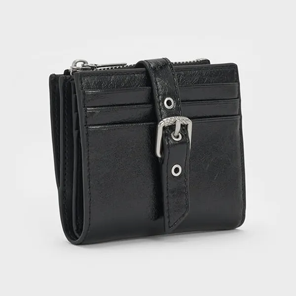 Ví Nữ Charles & Keith CNK Blaise Grommet-Belt Top-Zip Small Wallet CK6-10770683 Noir Màu Đen