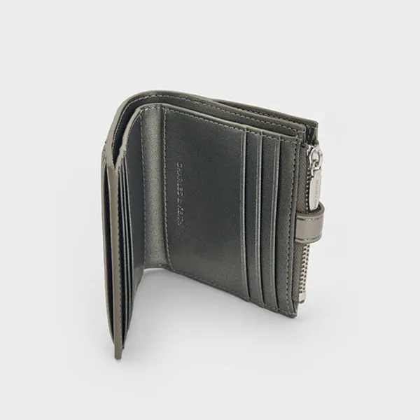 Ví Nữ Charles & Keith CNK Blaise Grommet-Belt Top-Zip Small Wallet CK6-10770683 Pewter Màu Xám