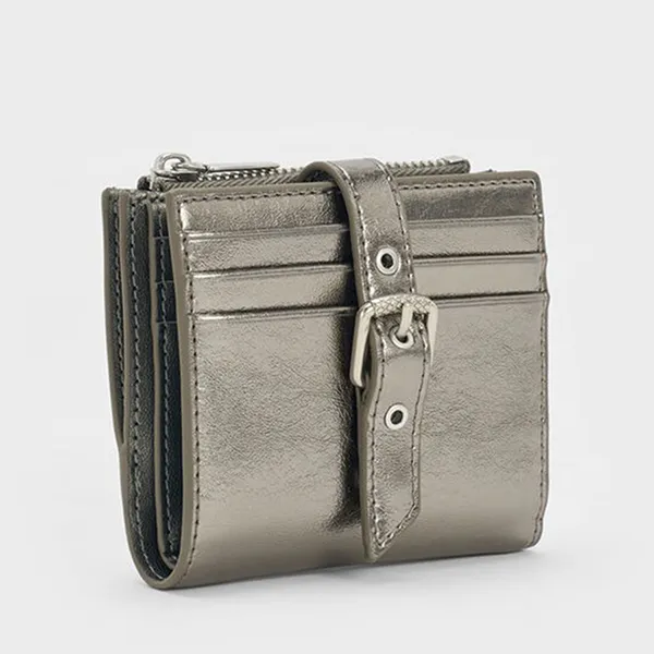 Ví Nữ Charles & Keith CNK Blaise Grommet-Belt Top-Zip Small Wallet CK6-10770683 Pewter Màu Xám