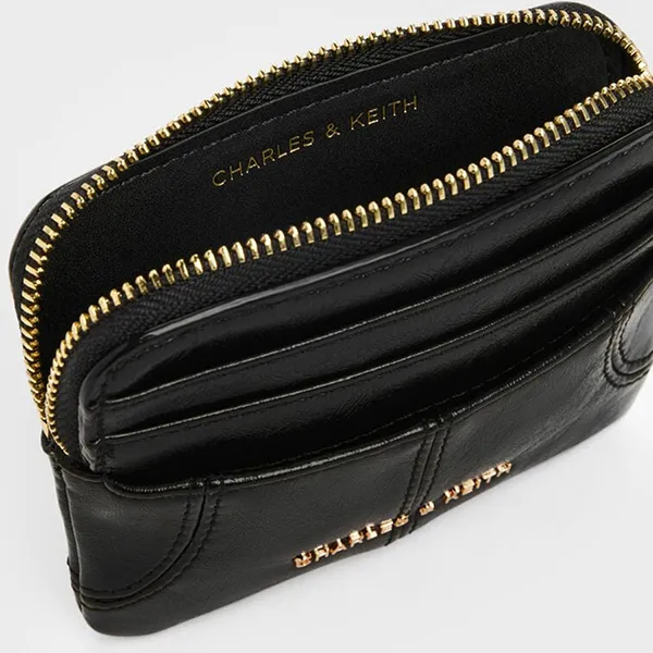 Ví Nữ Charles & Keith CNK Ciara Top-Zip Card Holder - Black CK6-50681248_BLACK_XXS Màu Đen