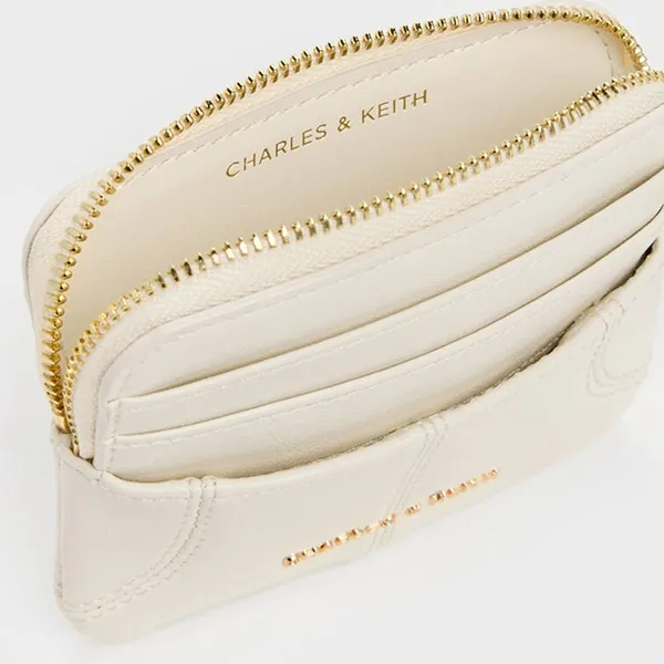 Ví Nữ Charles & Keith CNK Ciara Top-Zip Card Holder - Cream CK6-50681248_CREAM_XXS Màu Trắng Kem