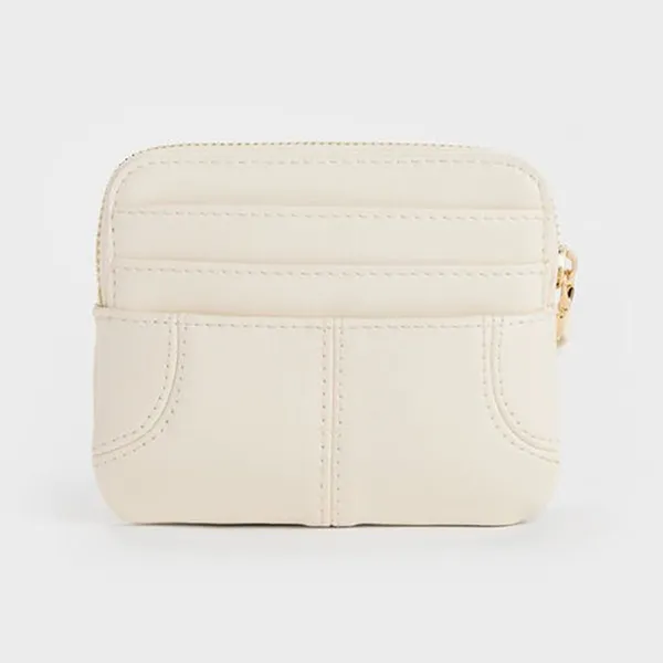 Ví Nữ Charles & Keith CNK Ciara Top-Zip Card Holder - Cream CK6-50681248_CREAM_XXS Màu Trắng Kem