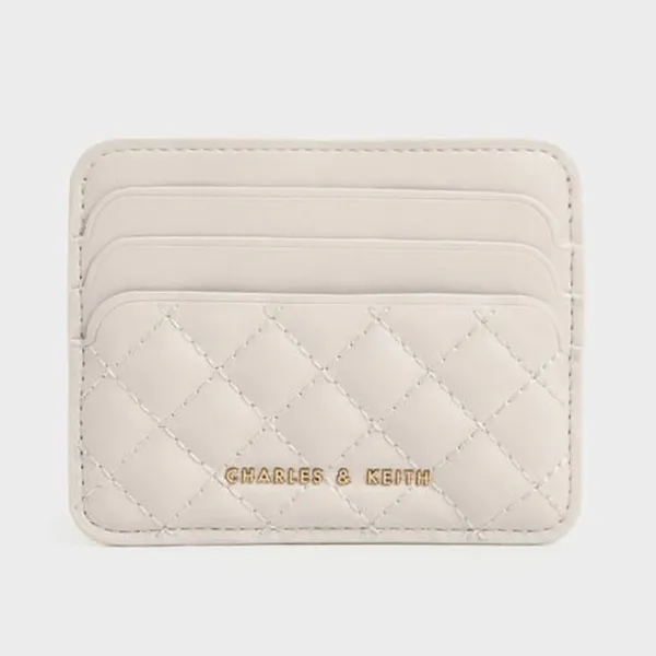 Ví Nữ Charles & Keith CNK Cleo Quilted Card Holder Ivory CK6-50680926 Màu Trắng Ngà