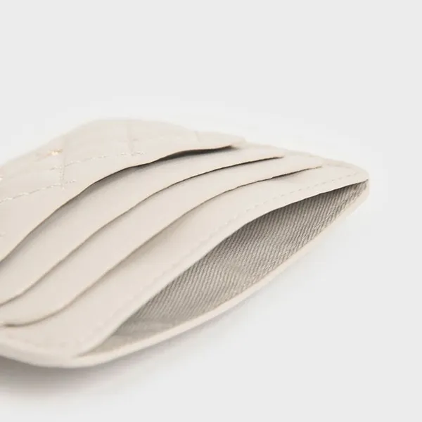 Ví Nữ Charles & Keith CNK Cleo Quilted Card Holder Ivory CK6-50680926 Màu Trắng Ngà
