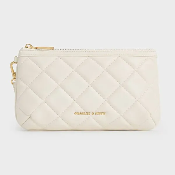 Ví Nữ Charles & Keith CNK Cressida Quilted Wristlet - White CK6-20681130_WHITE_XS Màu Trắng Kem