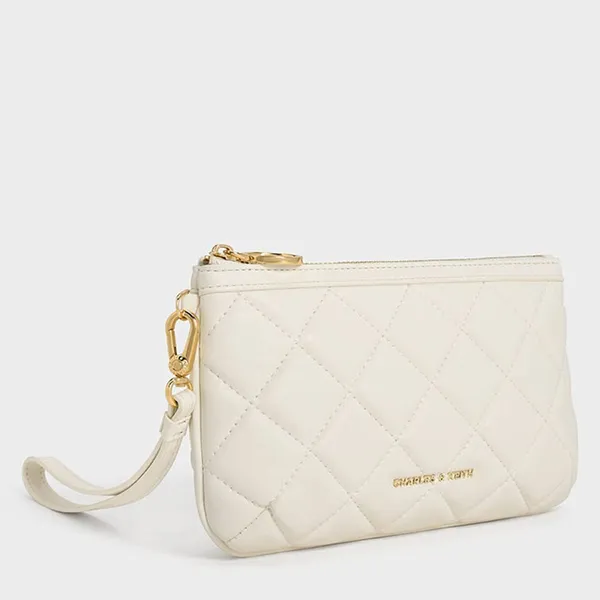 Ví Nữ Charles & Keith CNK Cressida Quilted Wristlet - White CK6-20681130_WHITE_XS Màu Trắng Kem