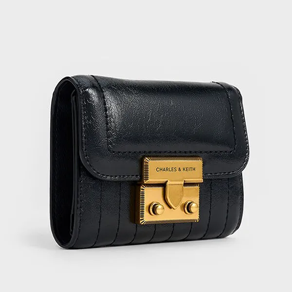 Ví Nữ Charles & Keith CNK Donna Crinkle-Effect Wallet CK6-10681149 Black Màu Đen