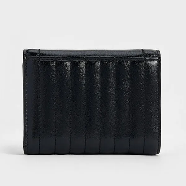 Ví Nữ Charles & Keith CNK Donna Crinkle-Effect Wallet CK6-10681149 Black Màu Đen