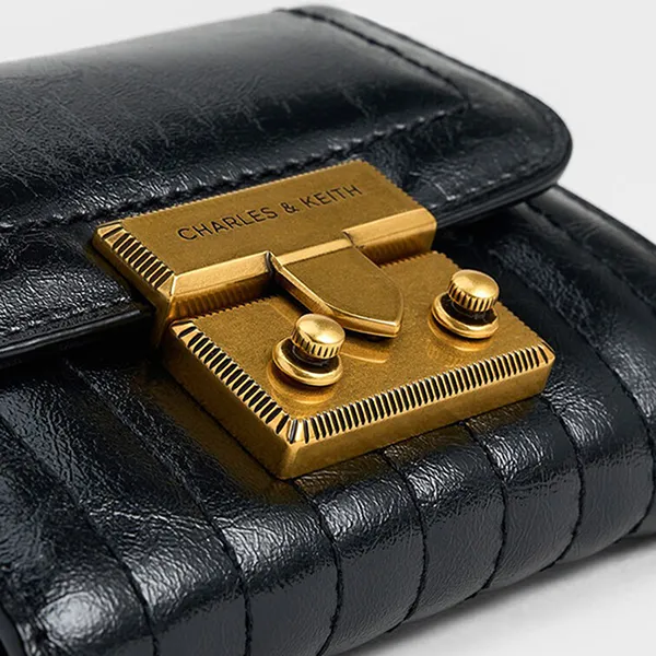Ví Nữ Charles & Keith CNK Donna Crinkle-Effect Wallet CK6-10681149 Black Màu Đen
