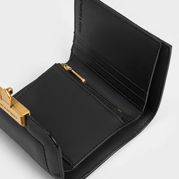 Ví Nữ Charles & Keith CNK Donna Crinkle-Effect Wallet CK6-10681149 Black Màu Đen