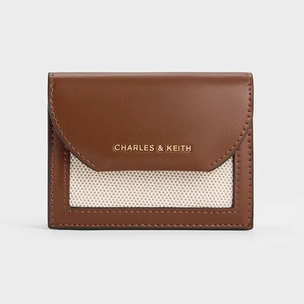 Ví Nữ Charles & Keith CNK Enola Canvas Foldable Wallet Chocolate CK6-10770715-1 Màu Nâu Be