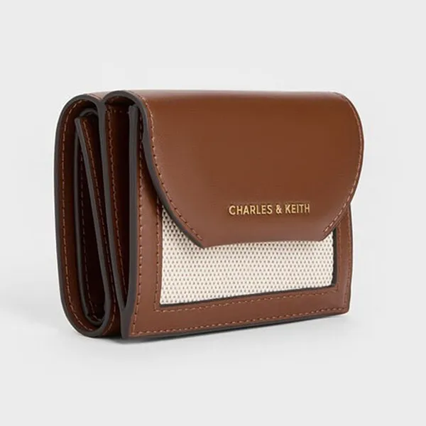 Ví Nữ Charles & Keith CNK Enola Canvas Foldable Wallet Chocolate CK6-10770715-1 Màu Nâu Be