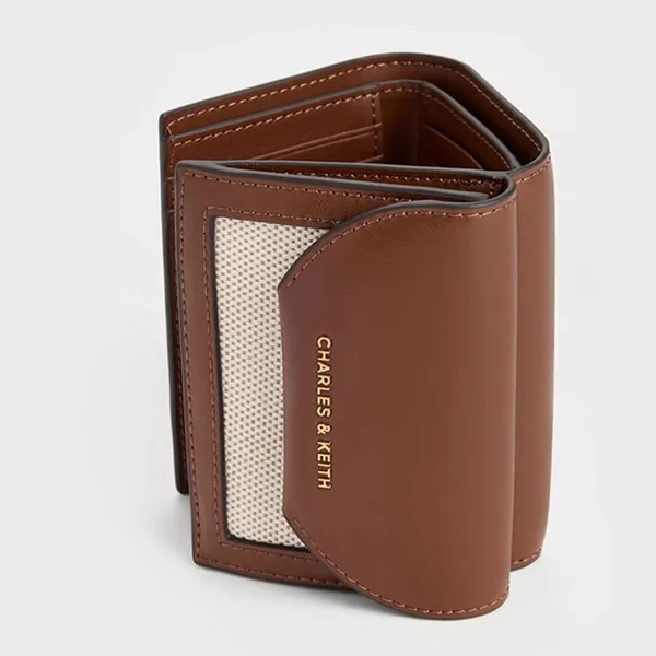 Ví Nữ Charles & Keith CNK Enola Canvas Foldable Wallet Chocolate CK6-10770715-1 Màu Nâu Be