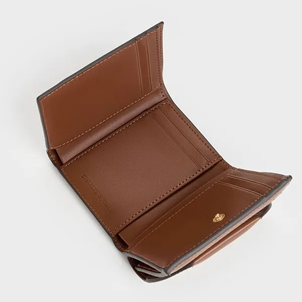 Ví Nữ Charles & Keith CNK Enola Canvas Foldable Wallet Chocolate CK6-10770715-1 Màu Nâu Be
